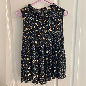 Black floral, sleeveless, baby doll maternity top